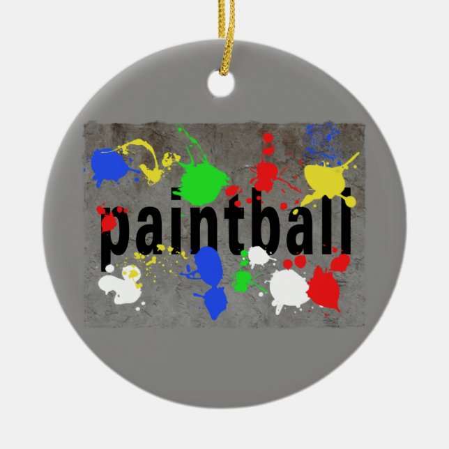 Paintball Splatter on Concrete Wall Ceramic Ornament (Front)