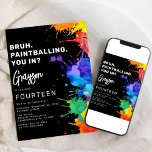 Paintballing Birthday Party Invitation<br><div class="desc">Kickstart an unforgettable party with our kids paintballing birthday invitations. With a trendy black background adorned with splashes of vibrant coloured paint,  these invites set the tone for a wild,  fun-filled party,  perfect for tweens and teenagers. Start planning an event they'll never forget with our trendy paintball themed invitations.</div>