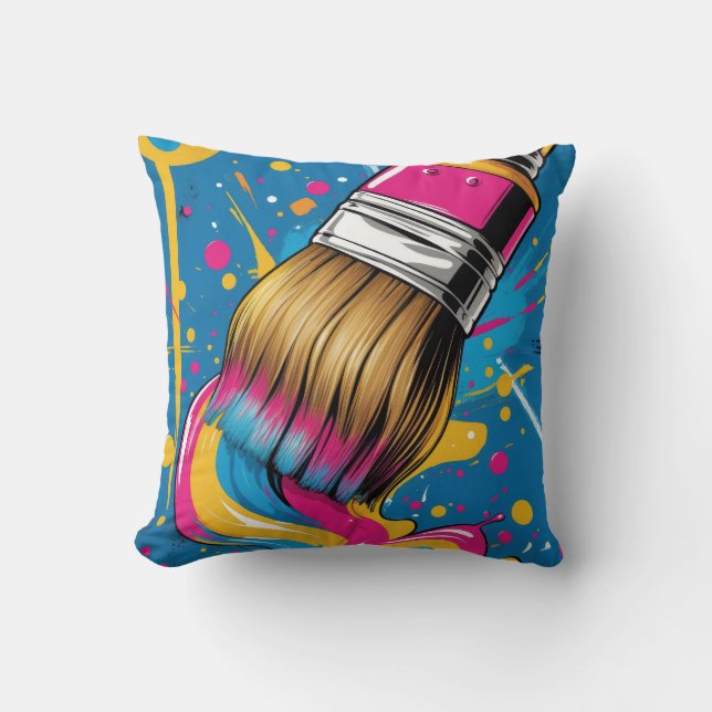 Paintbrush drawing colourful ink stroke throw pillow (Front)