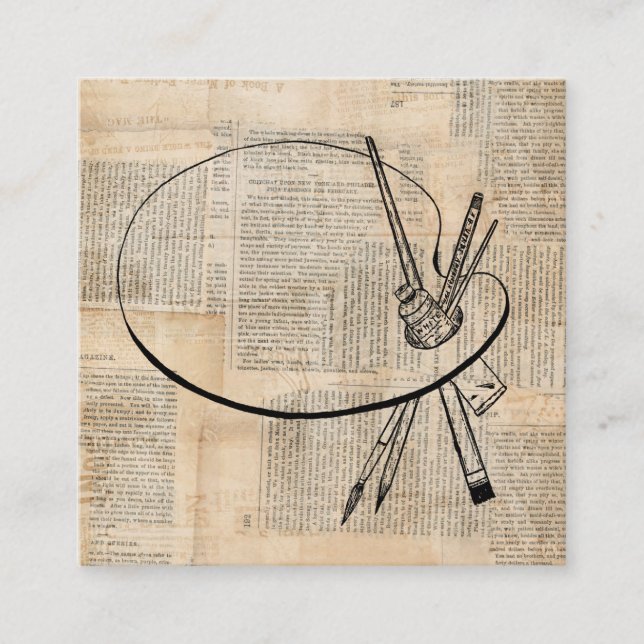 Paintbrush & Paint Palette Vintage Art Enclosure Card (Front)