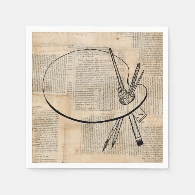 Paintbrush & Paint Palette Vintage Art Napkin (Front)