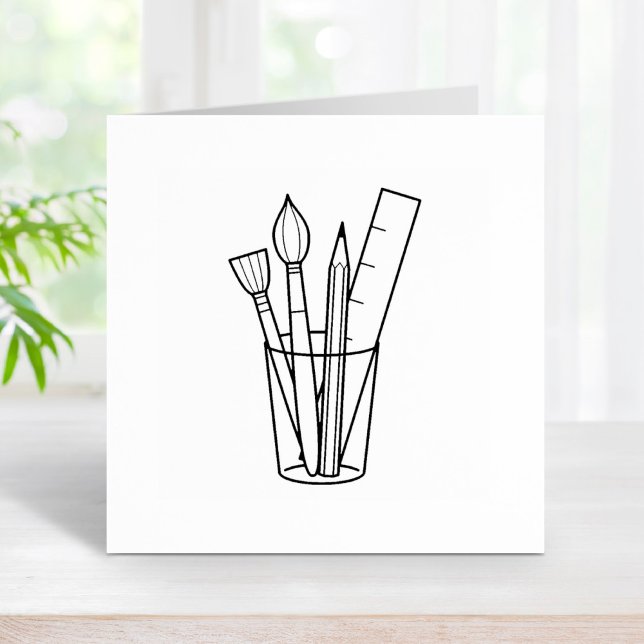 Paintbrush Pencil Ruler Art Craft Supplies Rubber Stamp (Creator Uploaded)