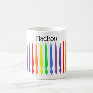 Paintbrushes in rainbow colours, your name coffee mug