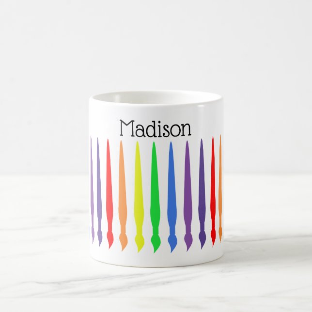 Paintbrushes in rainbow colours, your name coffee mug (Center)