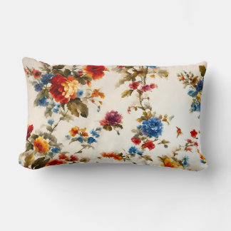 Painted Еlegant & Delicate Colourful Summer Flower Lumbar Pillow