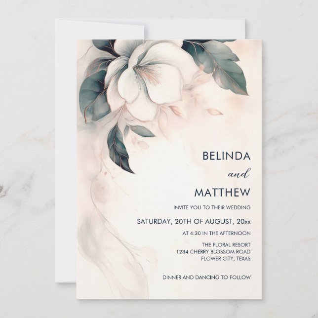 Painted 3D Faux Relief Flower Invitation (Front)
