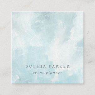 Painted Abstract   Elegant Minimalist Blue Square Business Card