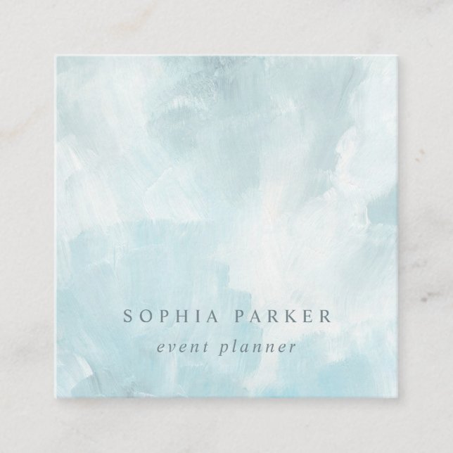 Painted Abstract | Elegant Minimalist Blue Square Business Card (Front)