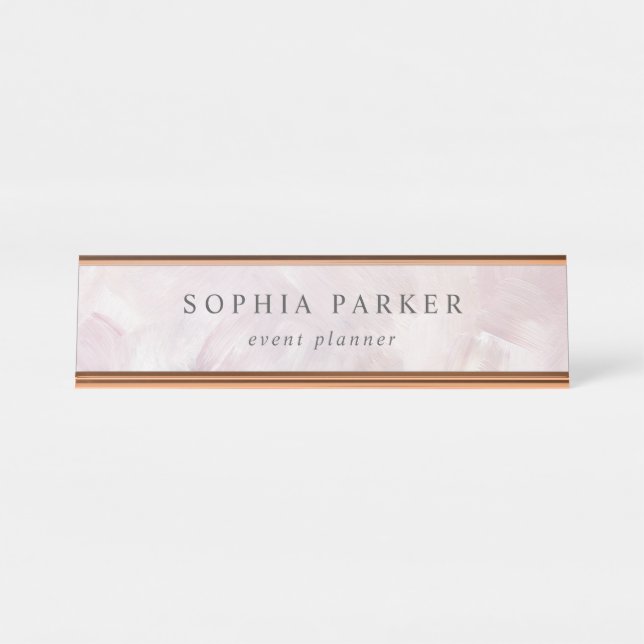 Painted Abstract | Elegant Minimalist Blush Desk Name Plate (Front)