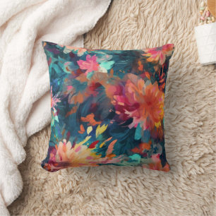 Painted Abstract Floral Giant Mums Throw Pillow