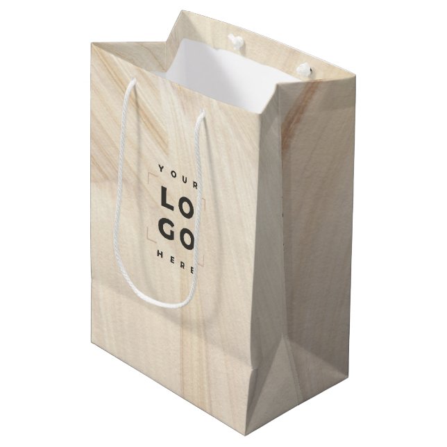 Painted Abstract Natural Elegant Neutral logo Medium Gift Bag (Front Angled)