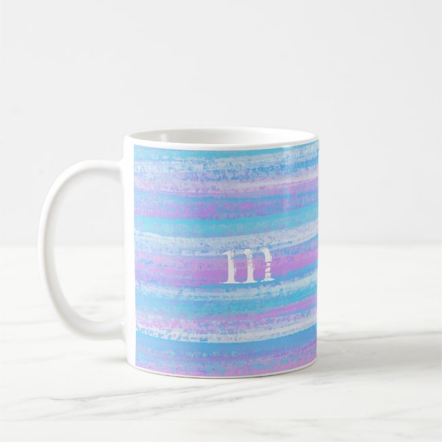 Painted Acrylic Stripes Turquoise Pink Purple Coffee Mug (Left)