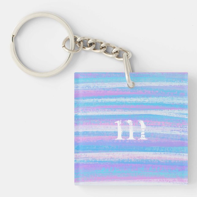 Painted Acrylic Stripes Turquoise Pink Purple Keychain (Front)