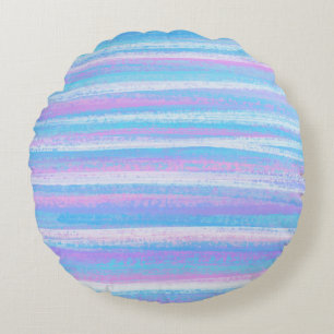 Painted Acrylic Stripes Turquoise Pink Purple Round Pillow