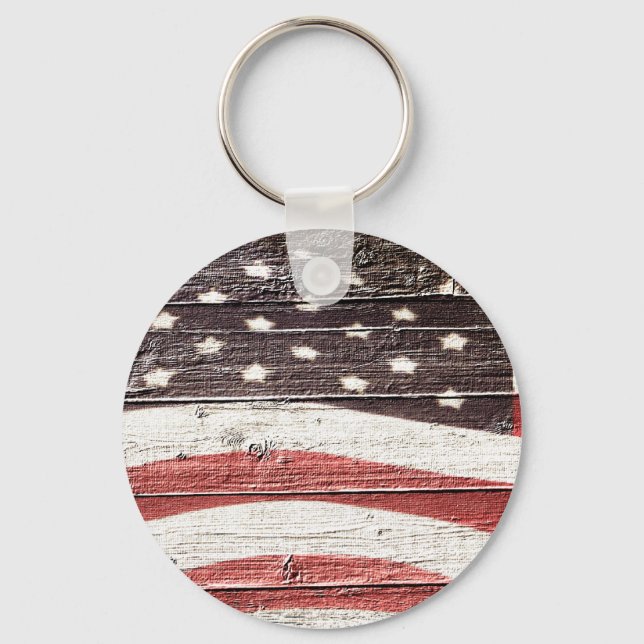 Painted American Flag on Rustic Texture Keychain (Front)