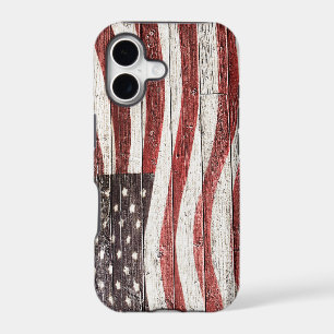 Painted American Flag on Rustic Wood Texture