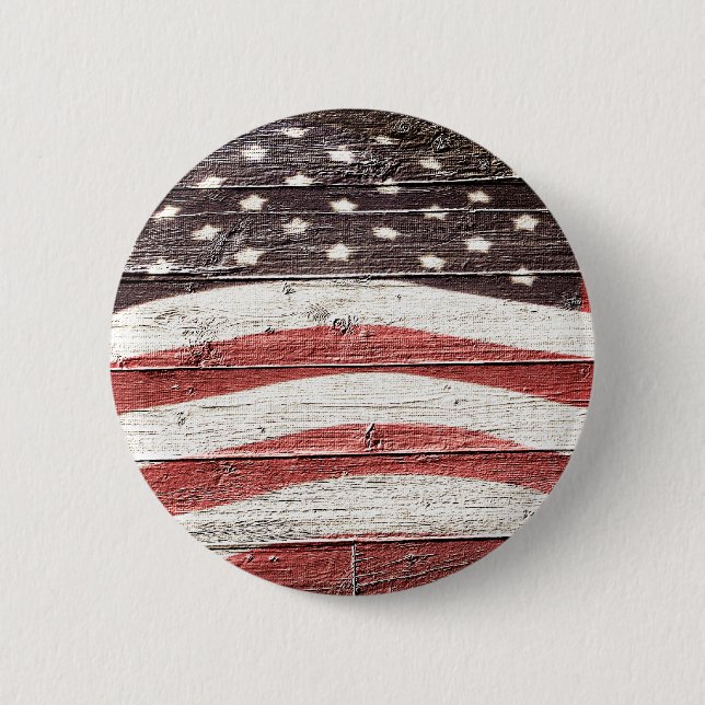 Painted American Flag on Rustic Wood Texture 2 Inch Round Button (Front)