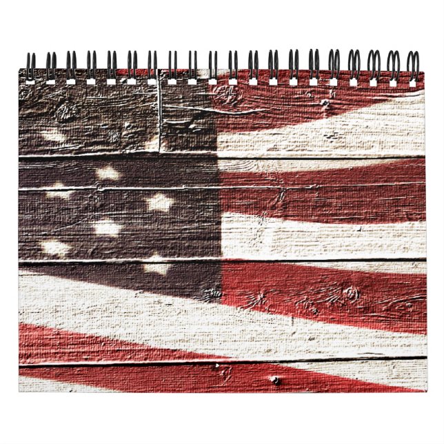 Painted American Flag on Rustic Wood Texture Calendar (Cover)