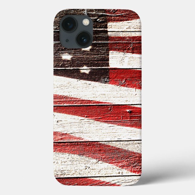 Painted American Flag on Rustic Wood Texture Case-Mate iPhone Case (Back)