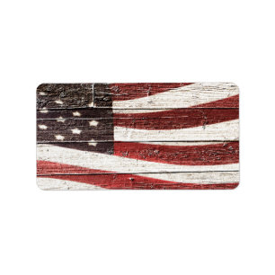 Painted American Flag on Rustic Wood Texture Label