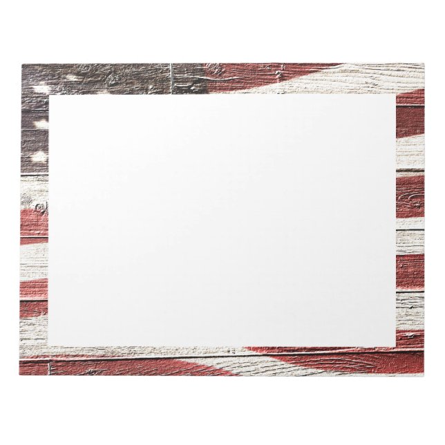 Painted American Flag on Rustic Wood Texture Notepad (Front)