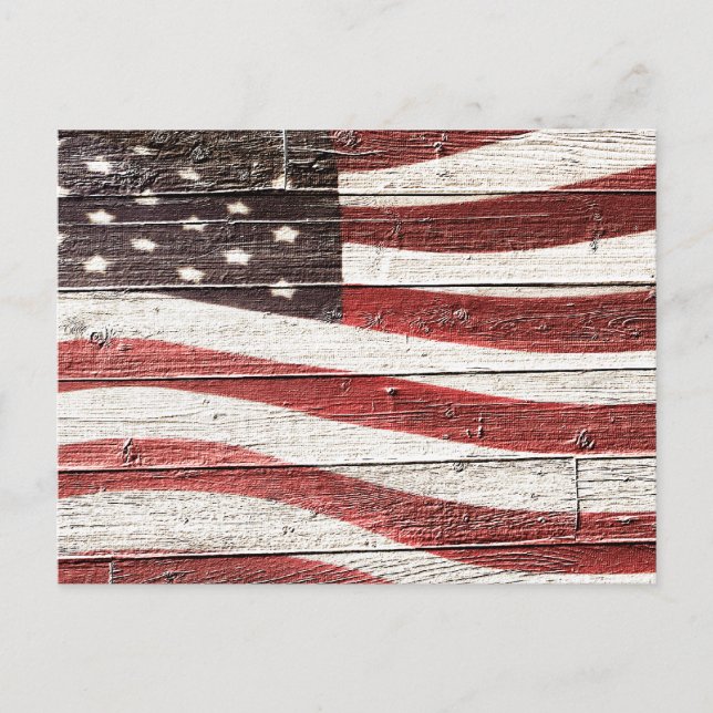 Painted American Flag on Rustic Wood Texture Postcard (Front)