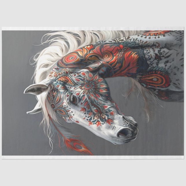 Painted American Indian Horse Decoupage Tissue Paper (Front)