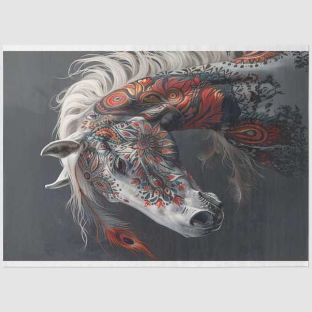 Painted American Indian Horse Decoupage Tissue Paper (Front)