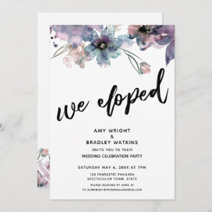 Painted Artsy Flowers We Eloped Reception-Only Invitation