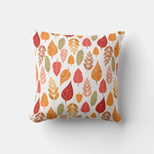 Painted Autumn Leaves Pattern Throw Pillow (Front)