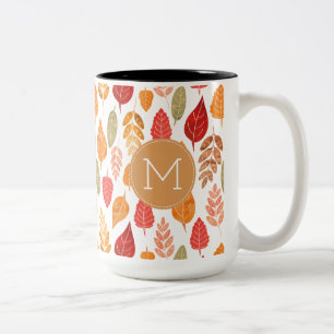 Painted Autumn Leaves Pattern Two-Tone Coffee Mug