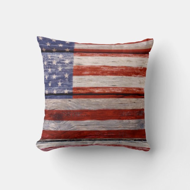 Painted barn wood, American Flag Throw Pillow (Front)
