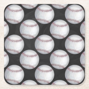 Painted Baseball Pattern Square Paper Coaster