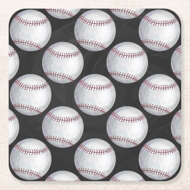 Painted Baseball Pattern Square Paper Coaster (Front)