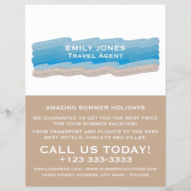 Painted Beach Strokes, Travel Agent Advertising Flyer (Front)