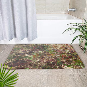 Painted Beautiful Green Red Leaves Bath Mat
