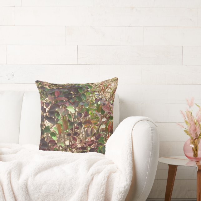 Painted Beautiful Green Red Leaves Throw Pillow (Couch)