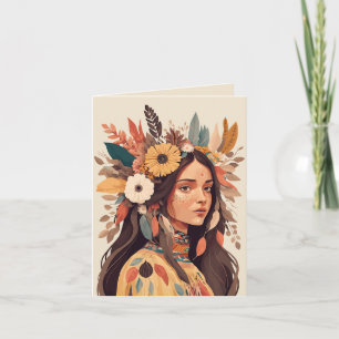 Painted Beautiful Native American Woman Note Card
