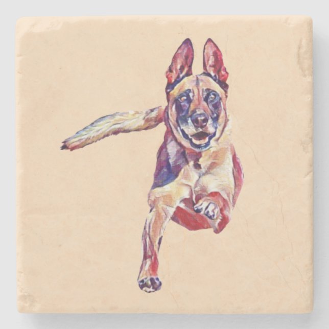 Painted Belgian Malinois Marble Coaster (Front)