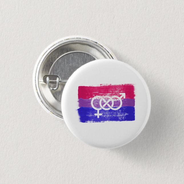 PAINTED BISEXUAL SYMBOL PRIDE FLAG 1 INCH ROUND BUTTON (Front & Back)