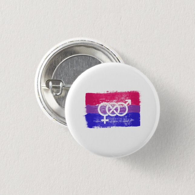 PAINTED BISEXUAL SYMBOL PRIDE FLAG 1 INCH ROUND BUTTON (Front & Back)