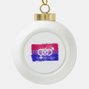 PAINTED BISEXUAL SYMBOL PRIDE FLAG CERAMIC BALL CHRISTMAS ORNAMENT