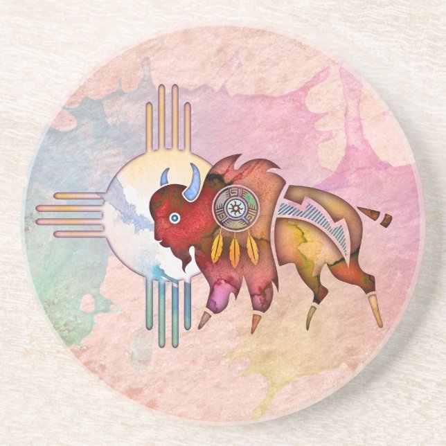 Painted Bison Sandstone Coaster (Front)