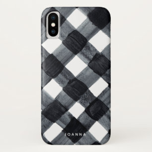 Painted Black and White Buffalo Plaid and Name Case-Mate iPhone Case