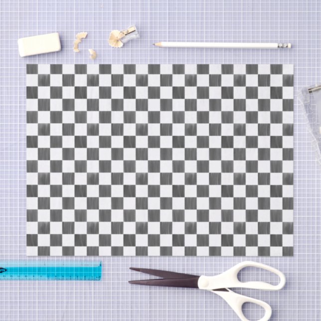 Painted Black and White Check Chequerboard Pattern Tissue Paper (Craft)