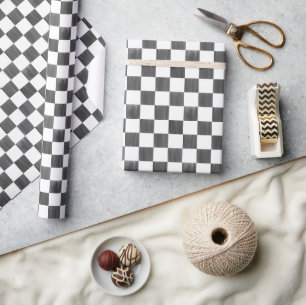 Painted Black and White Check Chequerboard Pattern Wrapping Paper