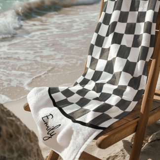 Painted Black Checkerboard Pattern Personalized Beach Towel