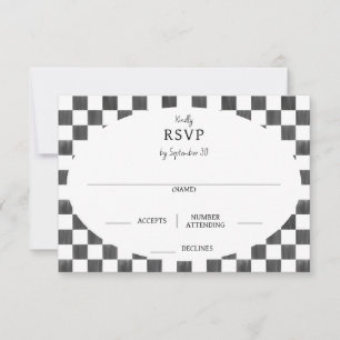 Painted Black Checkerboard Pattern Wedding RSVP Card