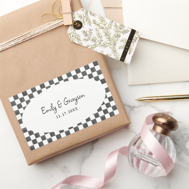 Painted Black Checkerboard Pattern Wedding Sticker (Gifting)