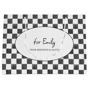 Painted Black Chequerboard Pattern Personalized Large Gift Bag